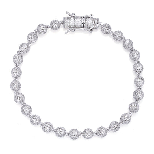 S.Silver Round Moissanite Ball Chain Designer 8 Inch Mens Bracelet RP 7-5/8 Cttw