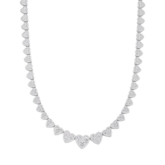 S.Silver Round Baguette Moissanite Heart 18 Inch Necklace RP 15-3/4 Cttw