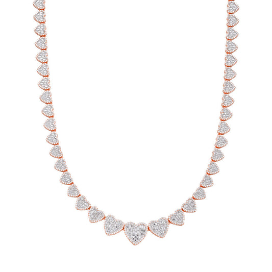 S.Silver Round Baguette Moissanite Heart 18 Inch Necklace RP+PP 15-3/4 Cttw