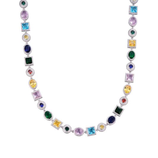 S.Silver Moissanite Round with Color Stone Designer 22 Inch Necklace RP 13-1/3 Cttw