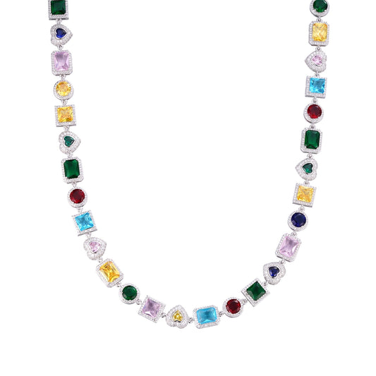 S.Silver Round Moissanite Heart with Color Stone Designer 22 Inch Necklace RP 10-7/8 Cttw
