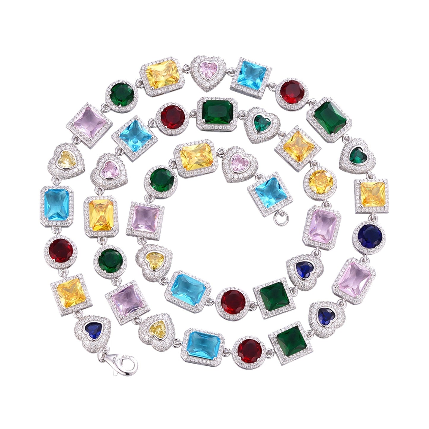 S.Silver Round Moissanite Heart with Color Stone Designer 22 Inch Necklace RP 10-7/8 Cttw