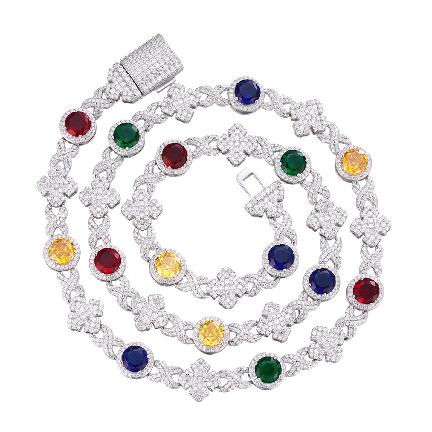 S.Silver Round Moissanite Cross Infinity with Color Stone Designer 22 Inch Necklace RP 13 Cttw