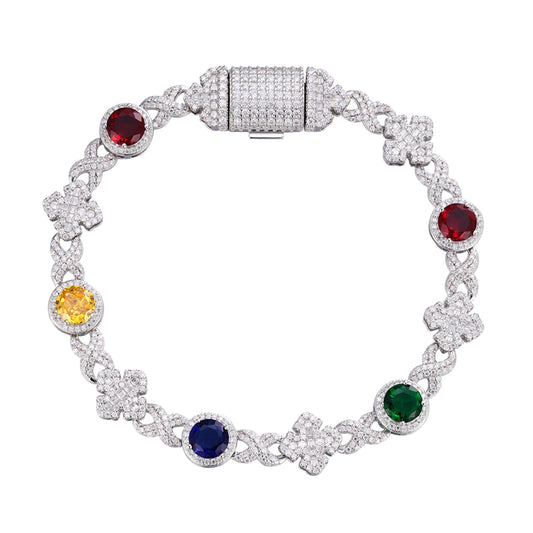 S.Silver Round Moissanite Cross Infinity with Color Stone Designer 8 Inch Bracelet RP 5 Cttw