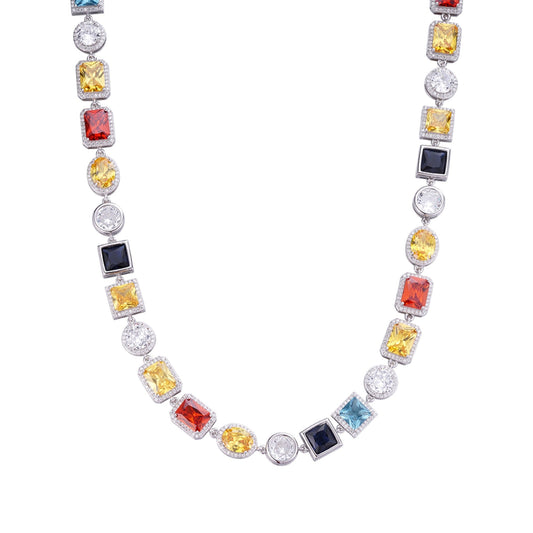 S.Silver Moissanite Round with Color Stone Designer 22 Inch Necklace RP 4-1/4 Cttw