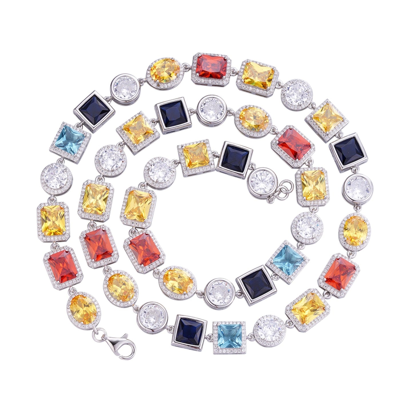 S.Silver Moissanite Round with Color Stone Designer 22 Inch Necklace RP 4-1/4 Cttw