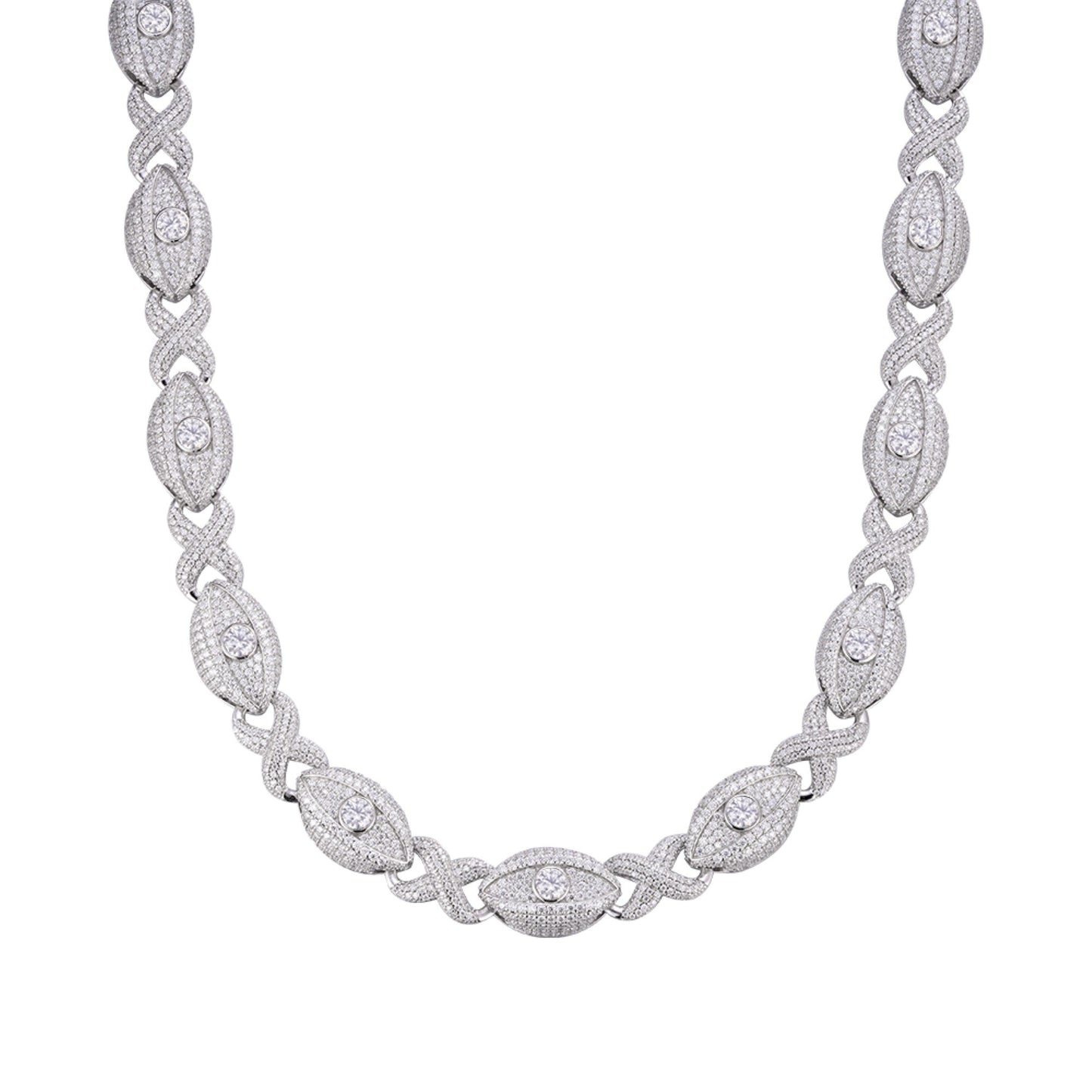 S.Silver Round Moissanite Infinity Eye 22 Inch Designer Necklace RP 38-1/2 Cttw