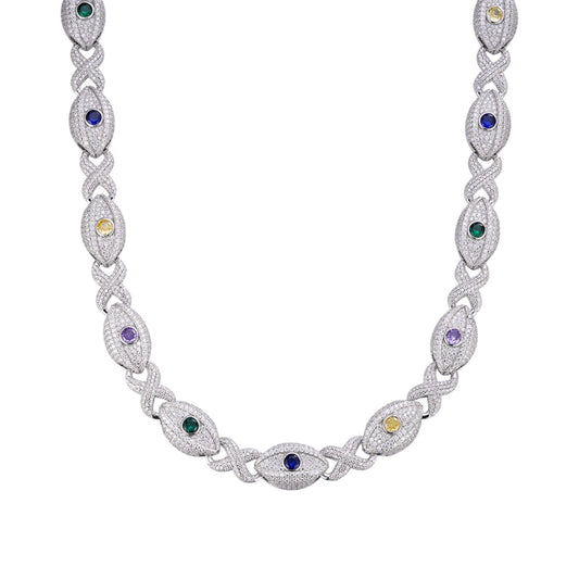 S.Silver Round Moissanite Infinity Eye 22 Inch Designer Necklace Multicolor 38-1/2 Cttw