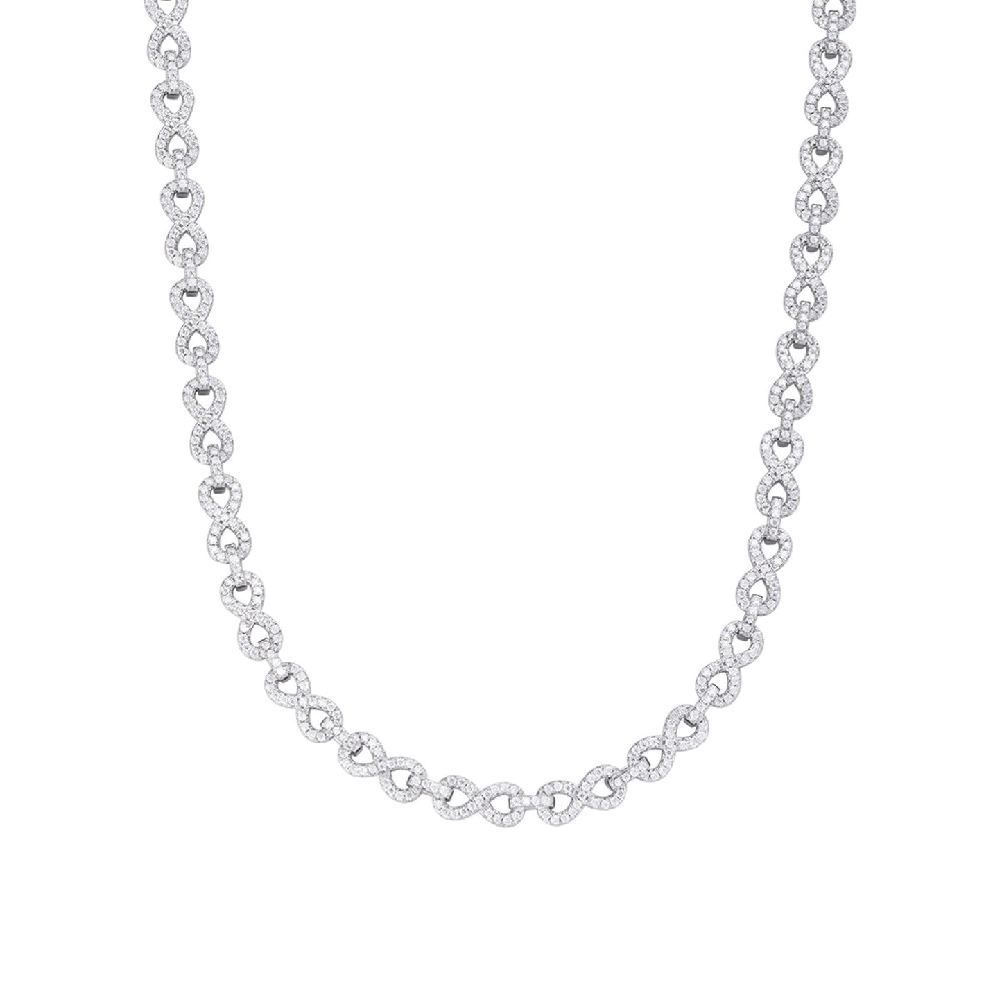 S.Silver 6mm Round Moissanite Infinity 22 Inch Designer Necklace RP 7-1/8 Cttw
