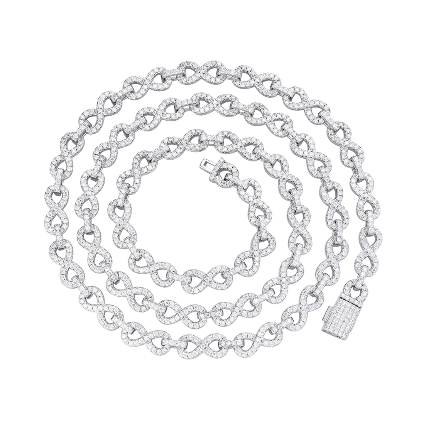 S.Silver 6mm Round Moissanite Infinity 22 Inch Designer Necklace RP 7-1/8 Cttw