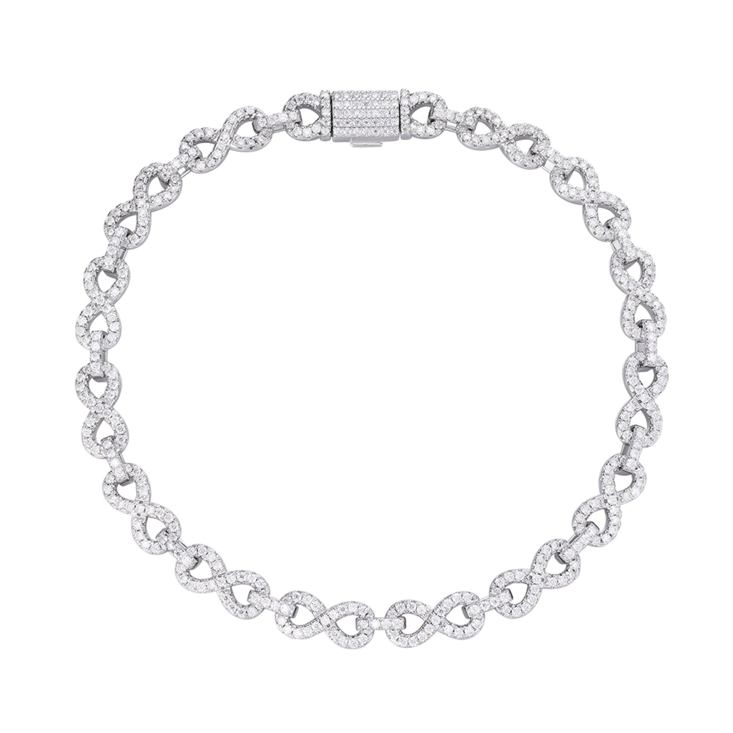 S.Silver 6mm Round Moissanite Infinity 7 Inch Designer Bracelet RP 3-1/4 Cttw