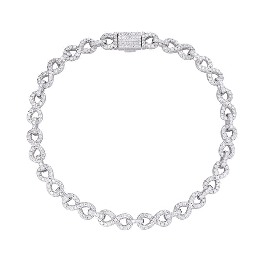 S.Silver 6mm Round Moissanite Infinity 7 Inch Designer Bracelet RP 3-1/4 Cttw