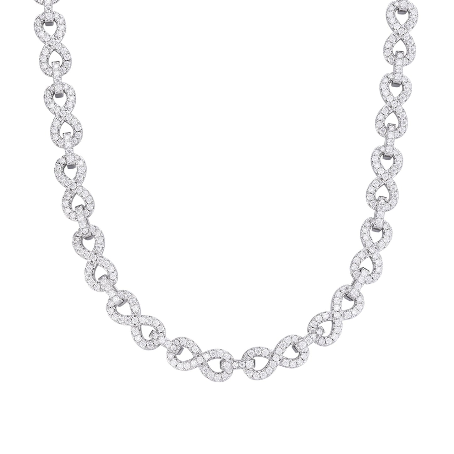 S.Silver 8mm Round Moissanite Infinity 22 Inch Designer Necklace RP 12 Cttw