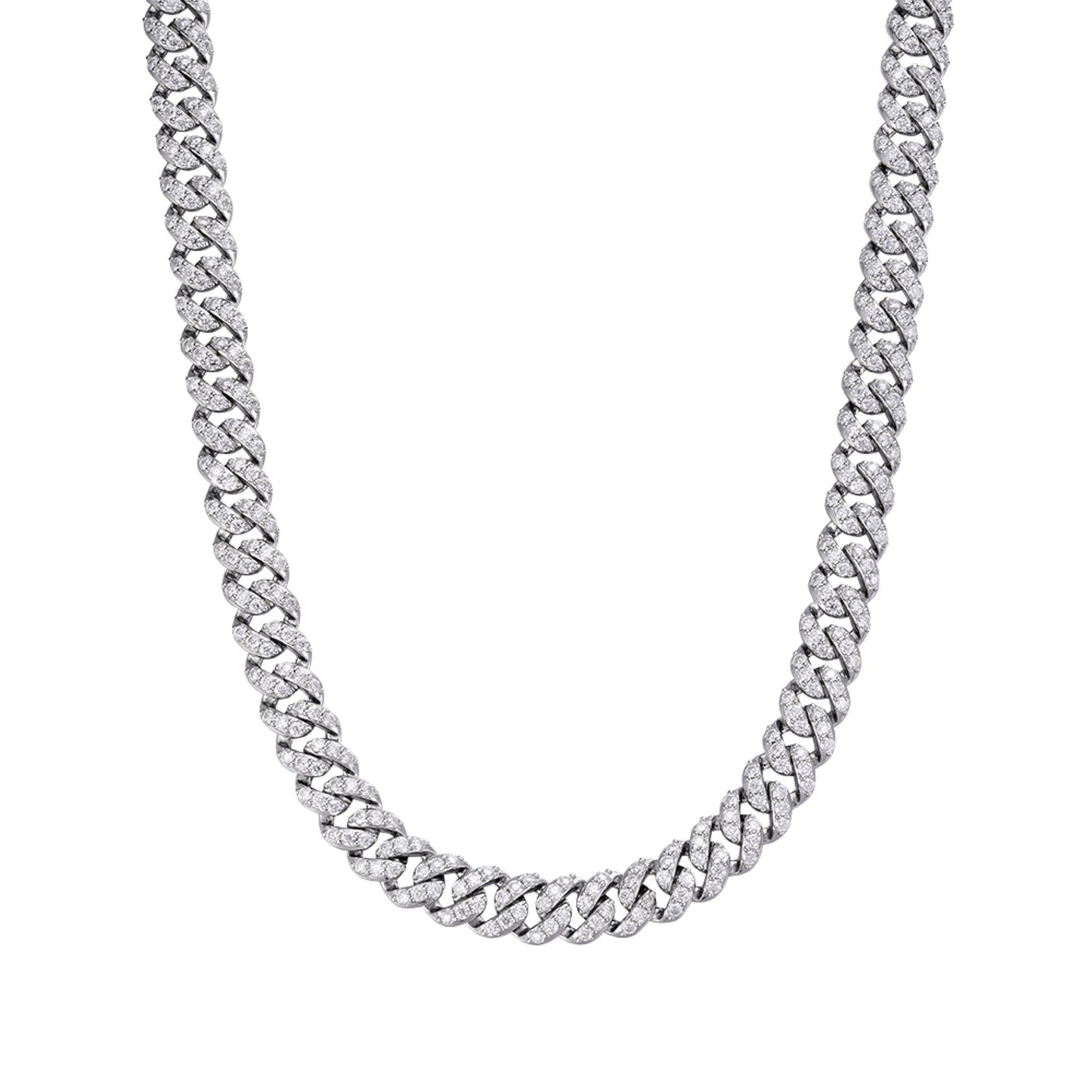 S.Silver 10mm Round Moissanite 1 Row Cuban 20 Inch Necklace RP 19-7/8 Cttw