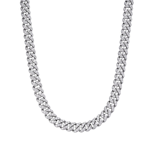 S.Silver 10mm Round Moissanite 1 Row Cuban 20 Inch Necklace RP 19-7/8 Cttw