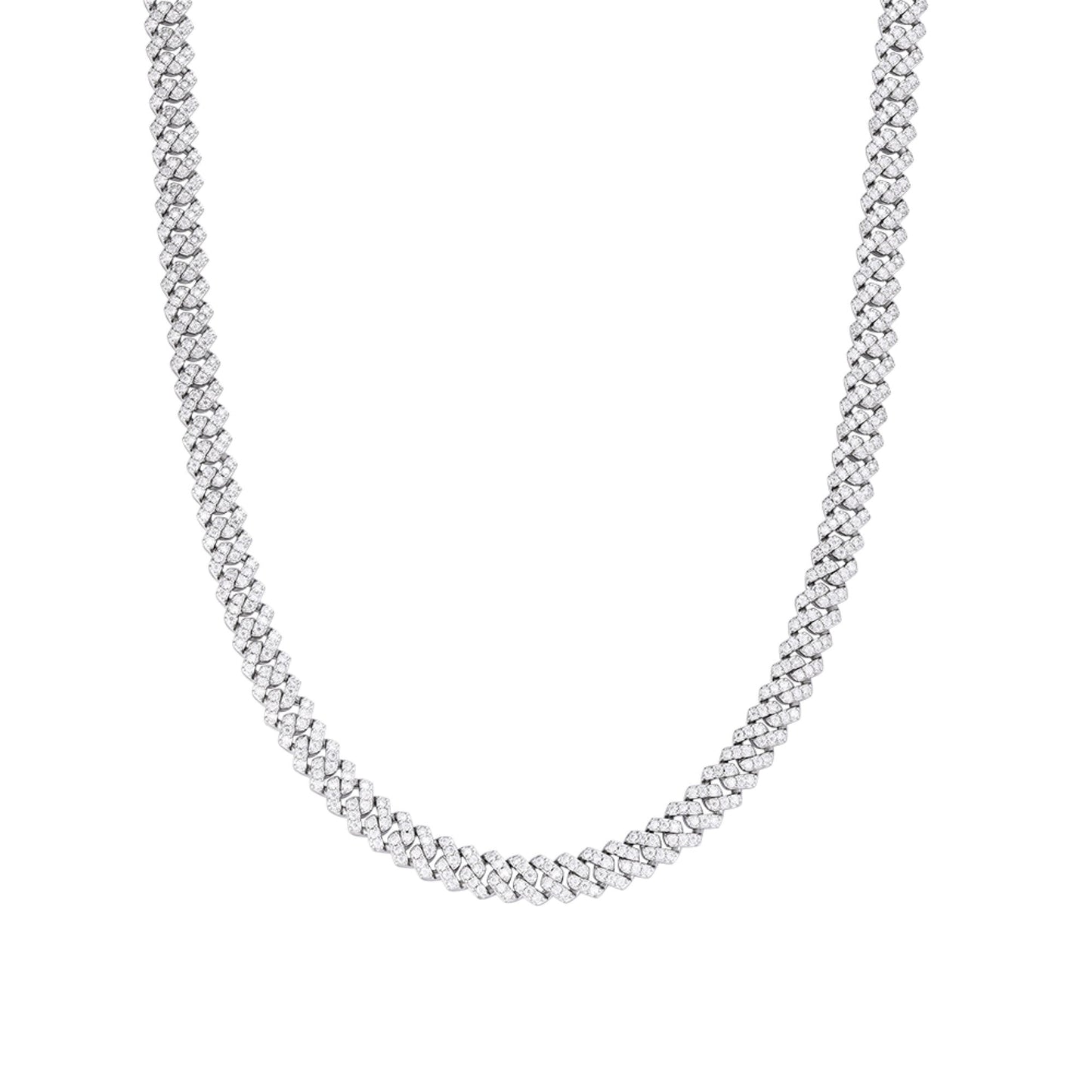 S.Silver 6mm Round Moissanite Cuban 20 Inch Necklace RP 5-3/8 Cttw