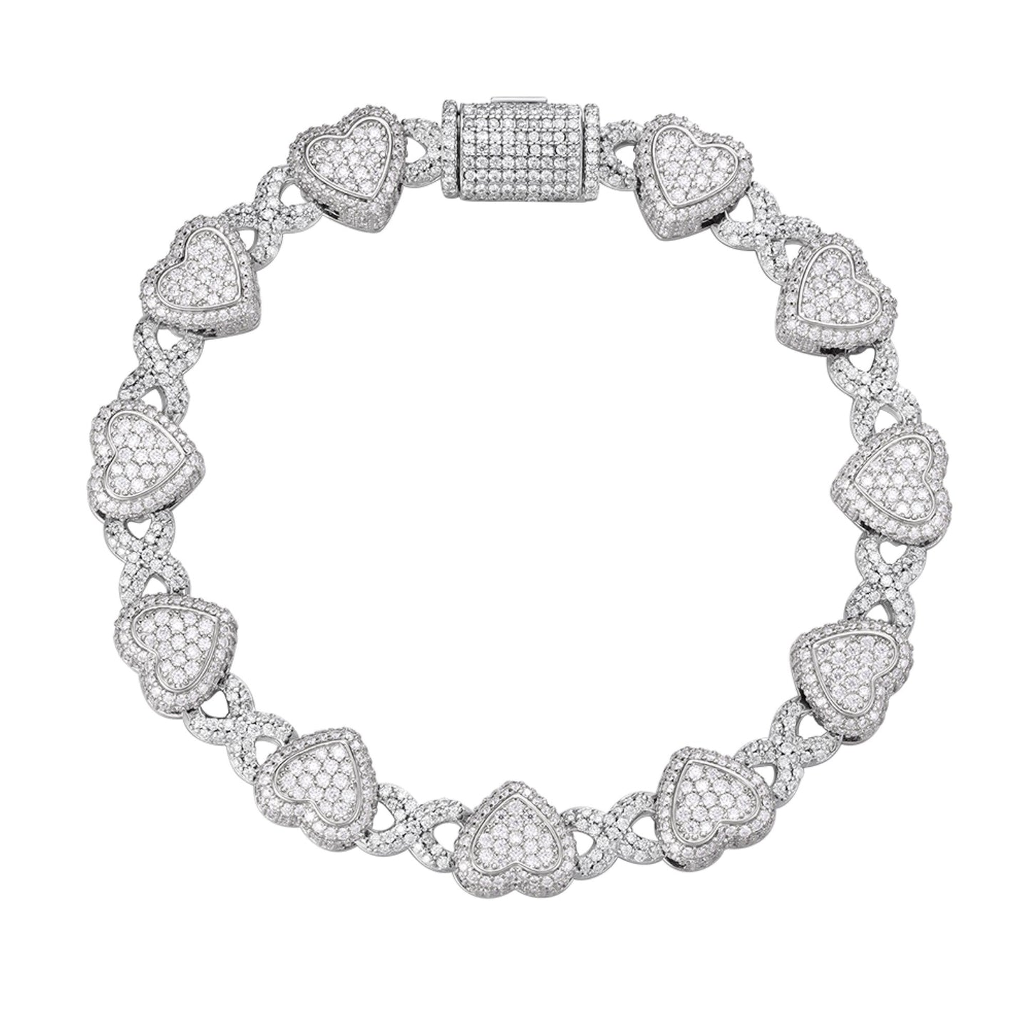 S.Silver Round Moissanite Infinity Heart Designer 8 Inch Bracelet RP 8-1/6 Cttw