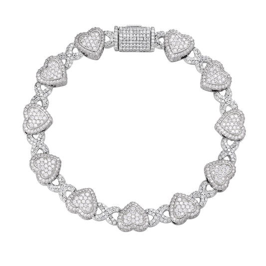 S.Silver Round Moissanite Infinity Heart Designer 8 Inch Bracelet RP 8-1/6 Cttw