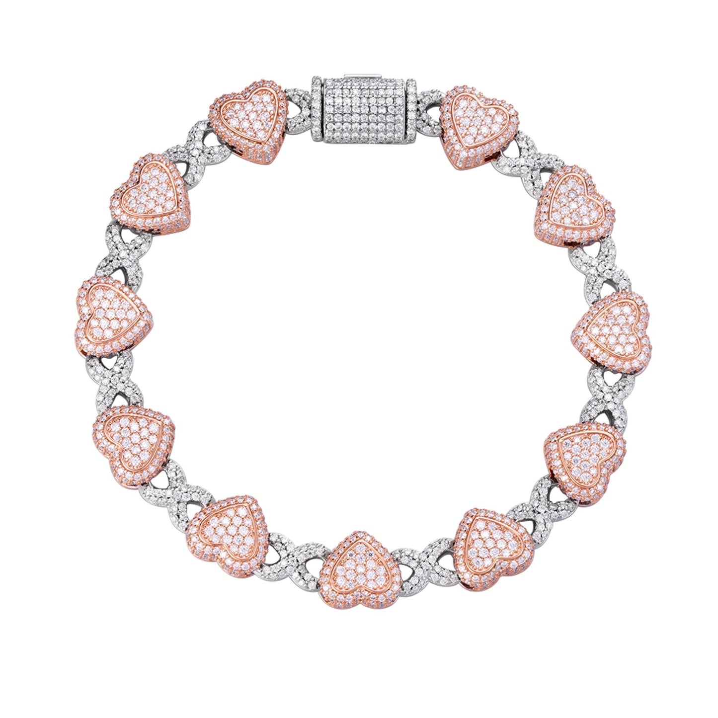 S.Silver Round Moissanite Infinity Heart Designer 8 Inch Bracelet RP+PP 8-1/6 Cttw