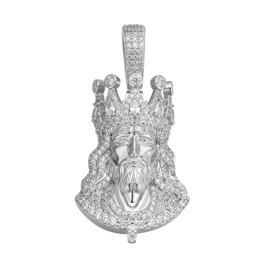 S.Silver 35mm Round Baguette Moissanite Jesus Face Religious Pendant RP 2-1/8 Cttw