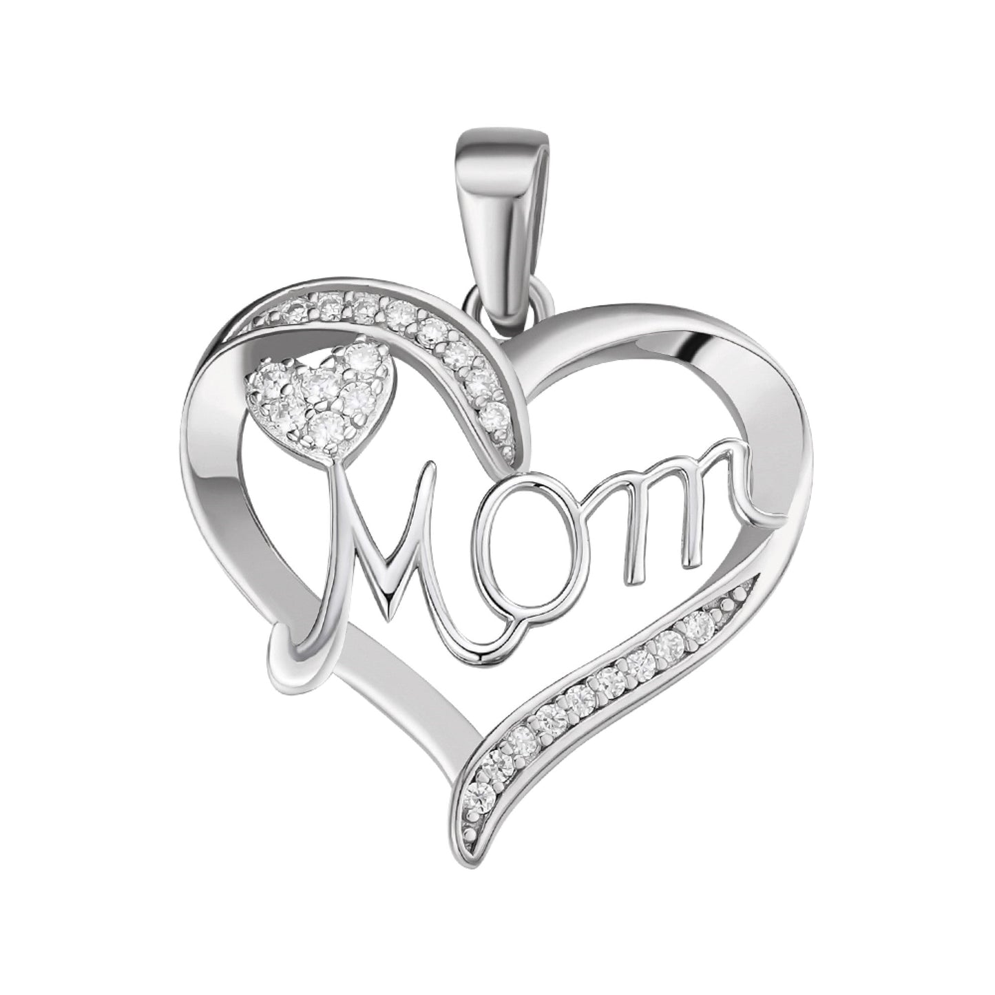 S.Silver Round Moissanite MOM Heart Designer Pendant RP 1/8 Cttw