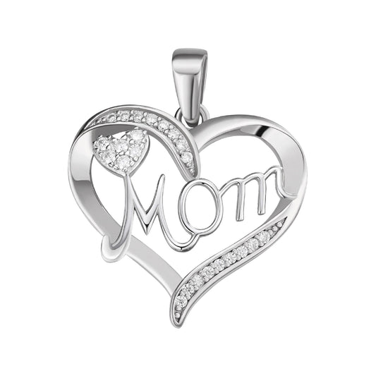 S.Silver Round Moissanite MOM Heart Designer Pendant RP 1/8 Cttw