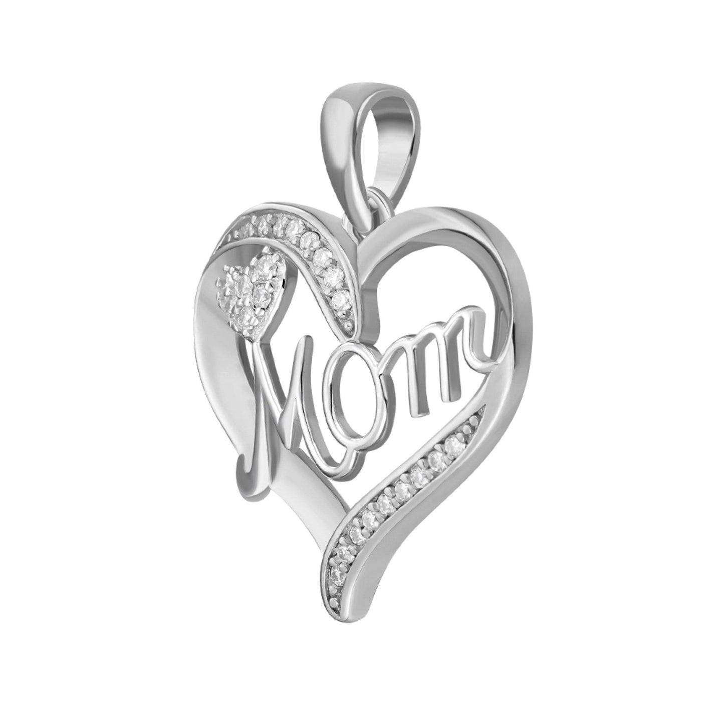 S.Silver Round Moissanite MOM Heart Designer Pendant RP 1/8 Cttw