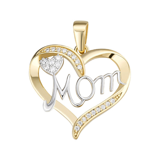 S.Silver Round Moissanite MOM Heart Designer Pendant RP+GP 1/8 Cttw