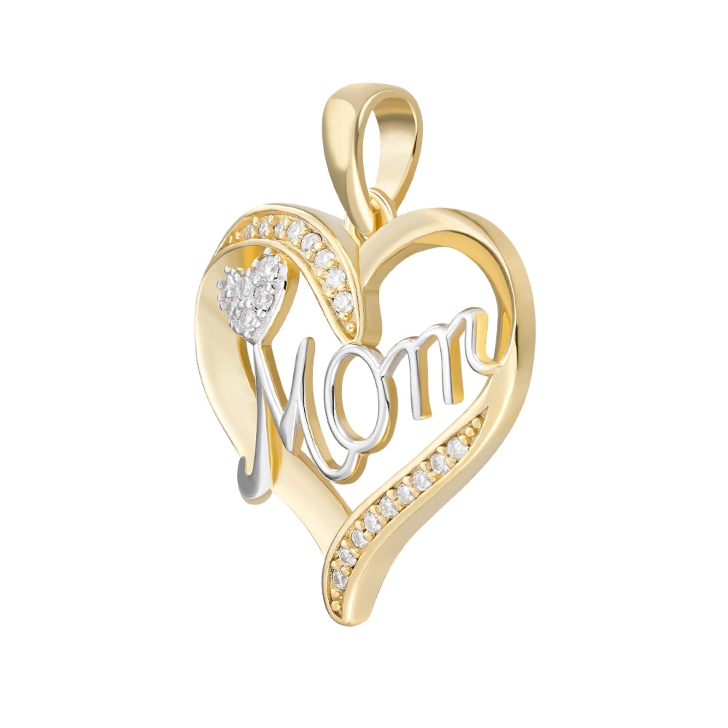 S.Silver Round Moissanite MOM Heart Designer Pendant RP+GP 1/8 Cttw