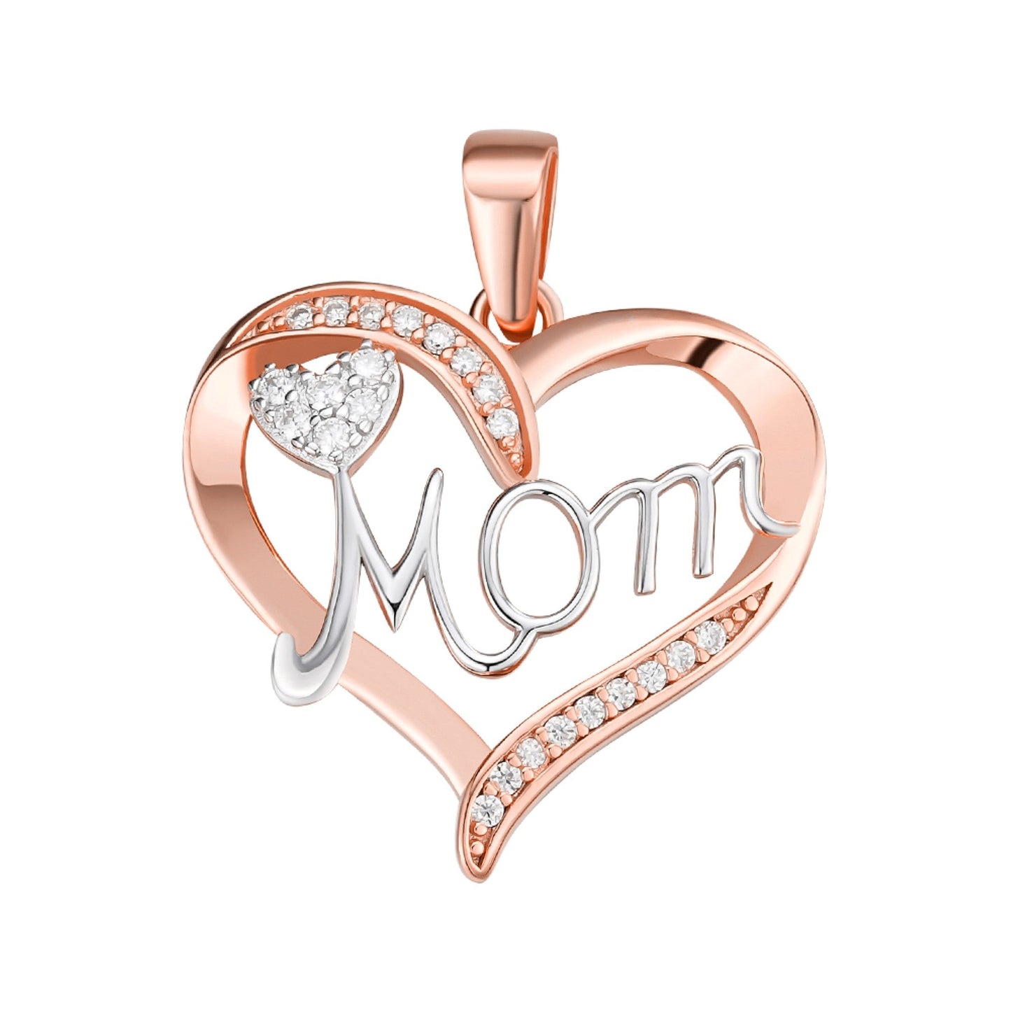S.Silver Round Moissanite MOM Heart Designer Pendant RP+PP 1/8 Cttw