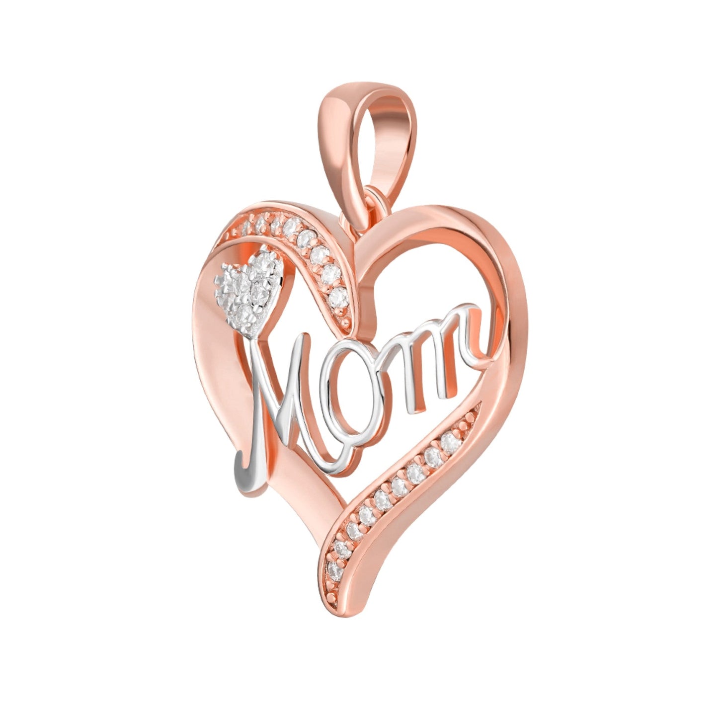 S.Silver Round Moissanite MOM Heart Designer Pendant RP+PP 1/8 Cttw