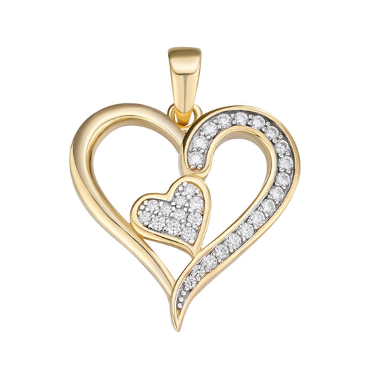 S.Silver Round Moissanite Double Heart Designer Pendant RP+GP 1/4 Cttw