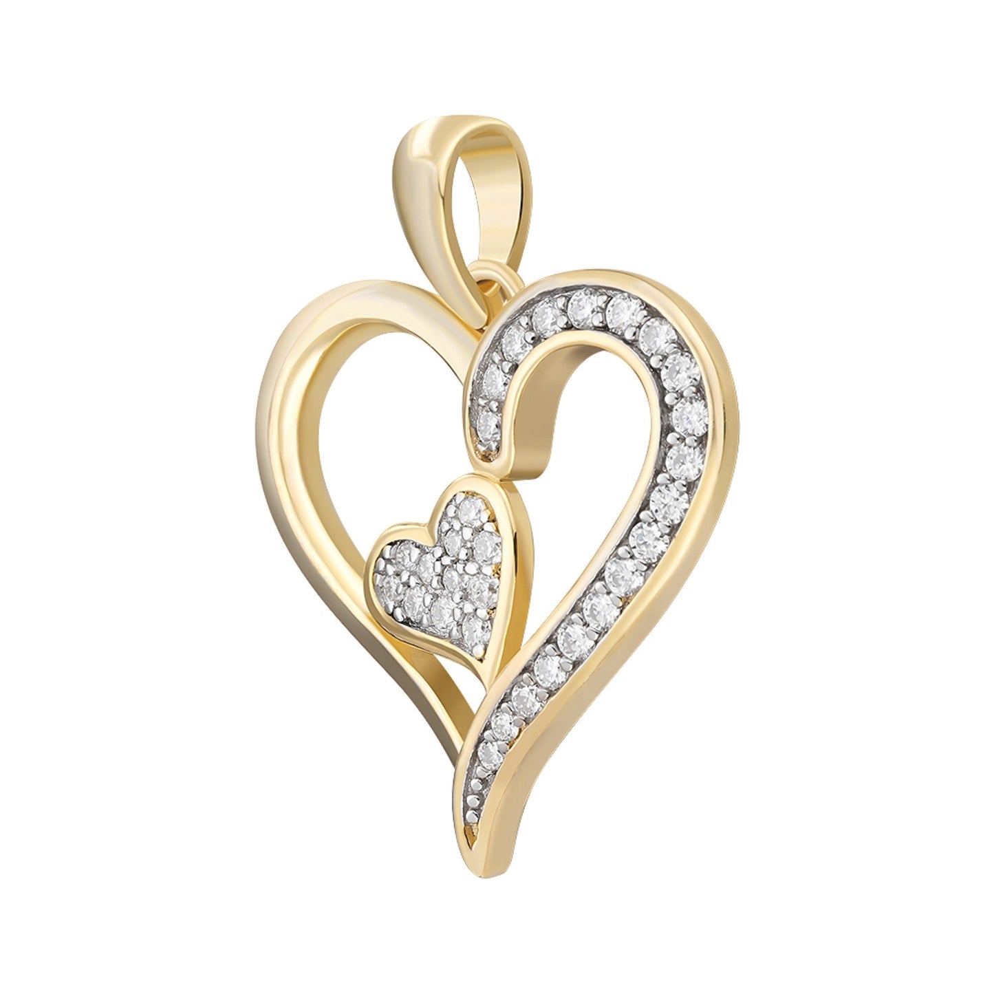 S.Silver Round Moissanite Double Heart Designer Pendant RP+GP 1/4 Cttw