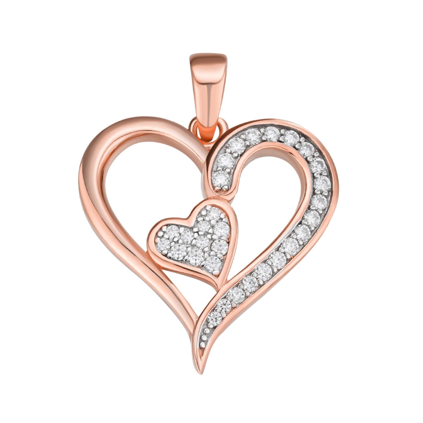 S.Silver Round Moissanite Double Heart Designer Pendant RP+PP 1/4 Cttw