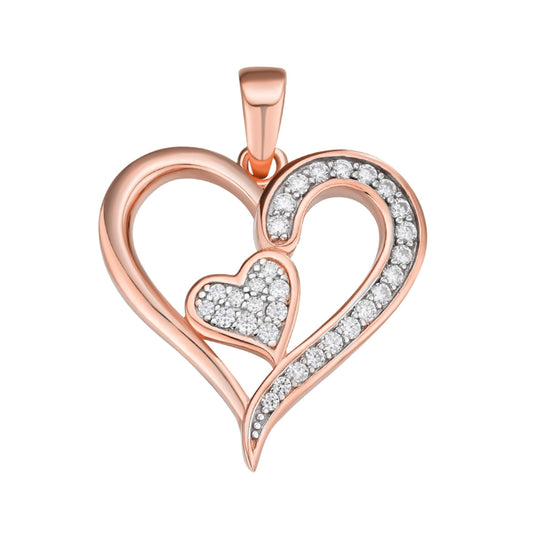 S.Silver Round Moissanite Double Heart Designer Pendant RP+PP 1/4 Cttw
