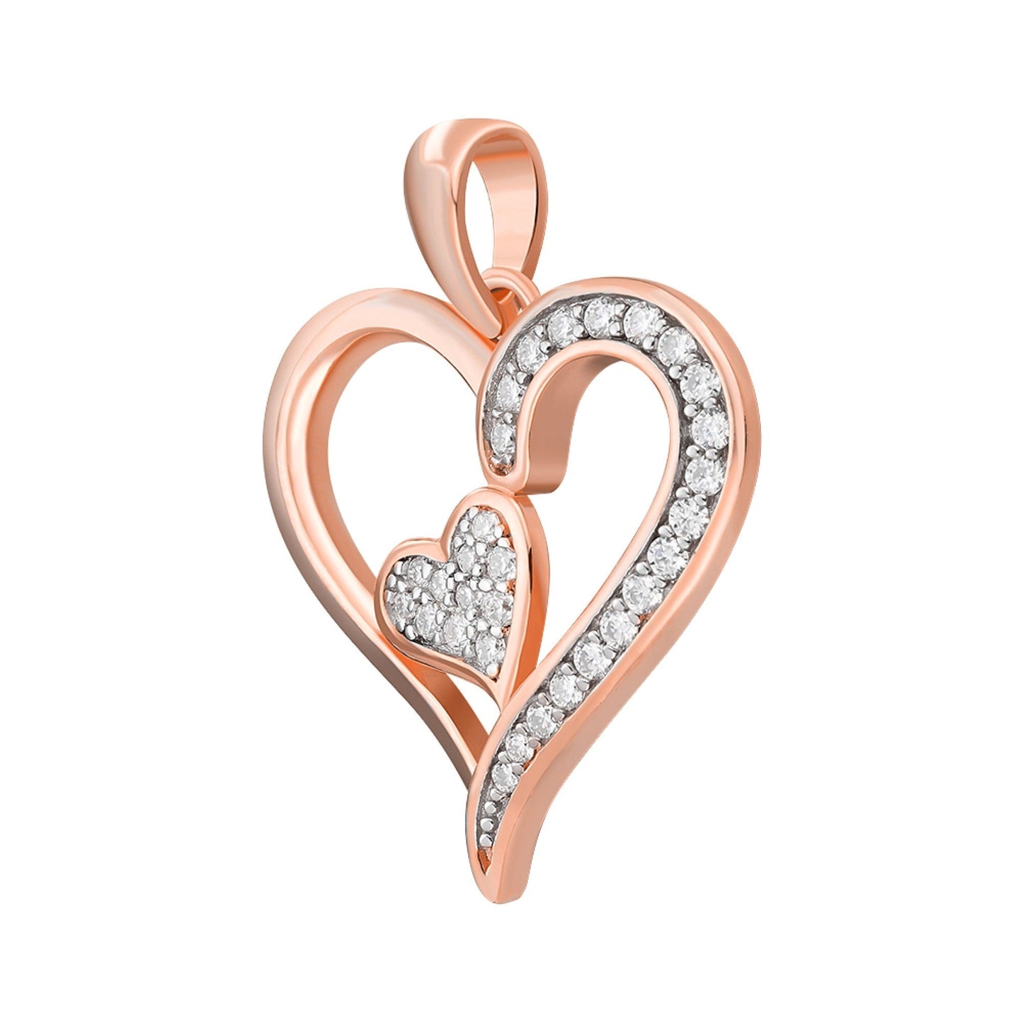 S.Silver Round Moissanite Double Heart Designer Pendant RP+PP 1/4 Cttw