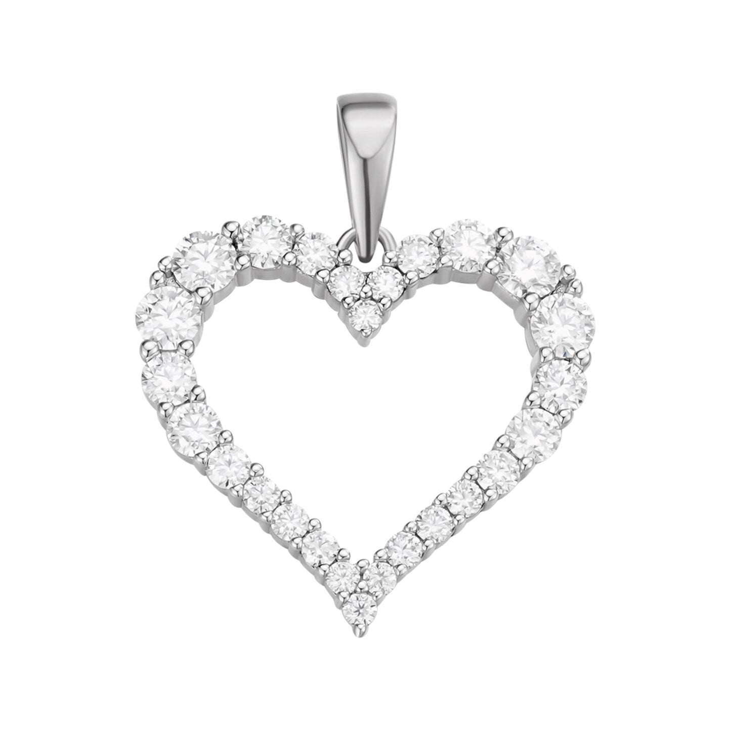 S.Silver Round Moissanite Single Row Heart Designer Pendant RP 1-1/4 Cttw