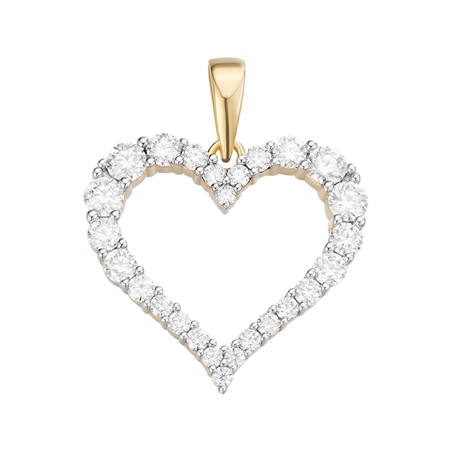S.Silver Round Moissanite Single Row Heart Designer Pendant RP+GP 1-1/4 Cttw