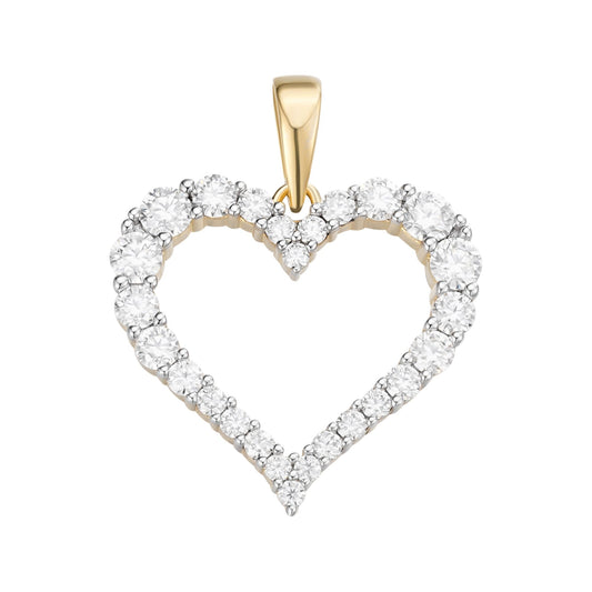 S.Silver Round Moissanite Single Row Heart Designer Pendant RP+GP 1-1/4 Cttw