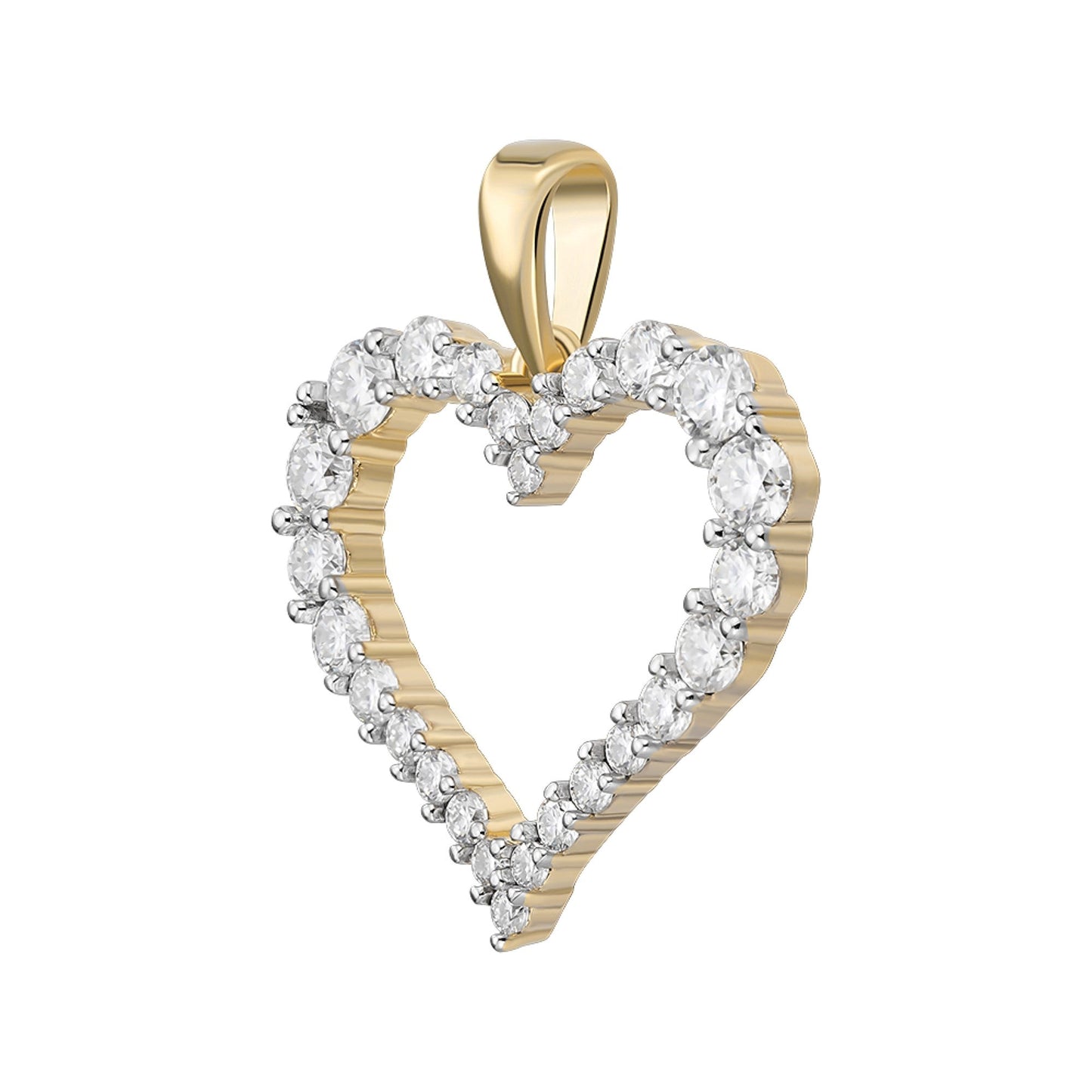 S.Silver Round Moissanite Single Row Heart Designer Pendant RP+GP 1-1/4 Cttw
