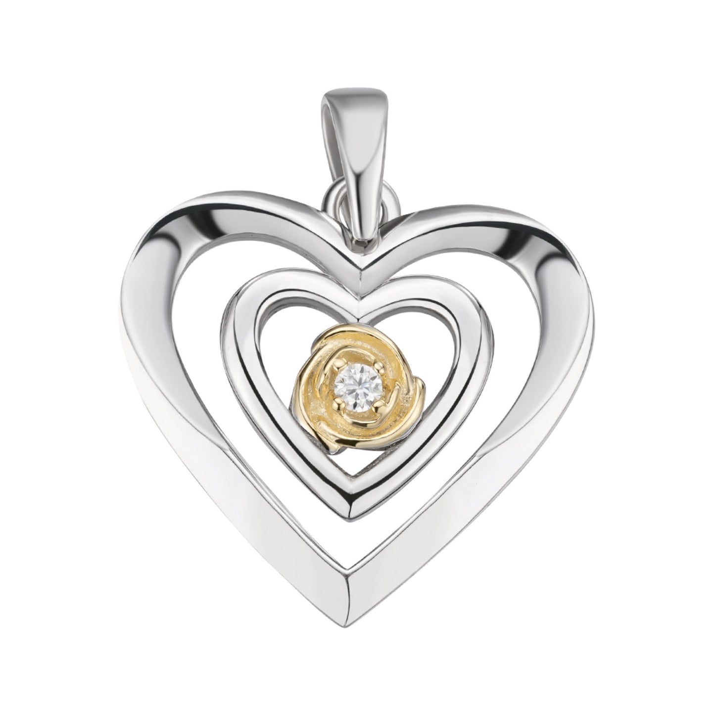 S.Silver Round Moissanite Solitaire Heart Designer Pendant RP+GP 1/10 Cttw
