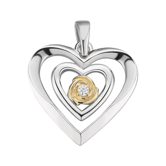 S.Silver Round Moissanite Solitaire Heart Designer Pendant RP+GP 1/10 Cttw