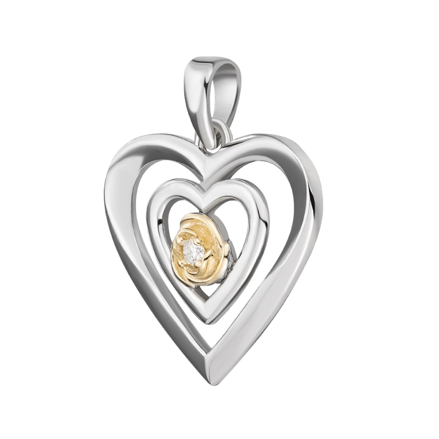 S.Silver Round Moissanite Solitaire Heart Designer Pendant RP+GP 1/10 Cttw