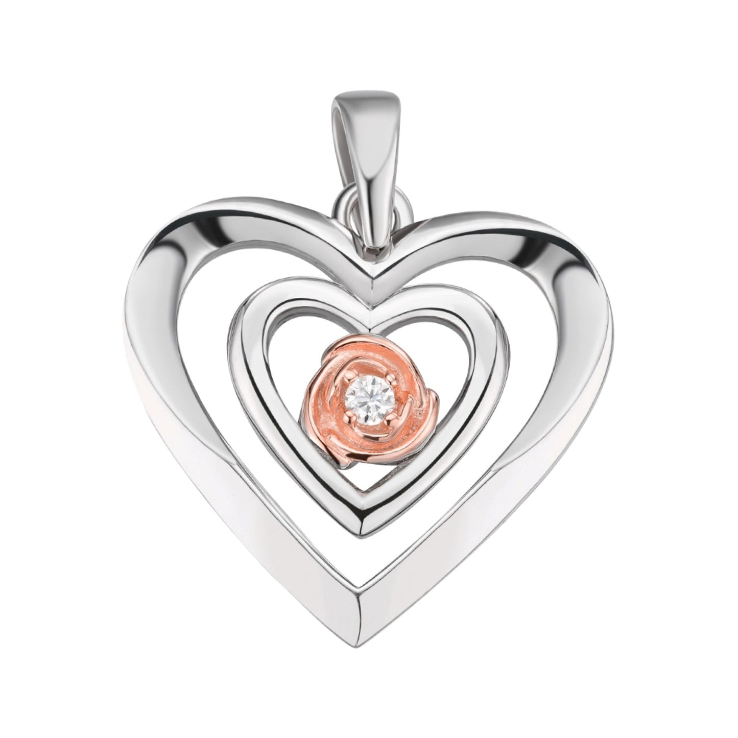 S.Silver Round Moissanite Solitaire Heart Designer Pendant RP+PP 1/10 Cttw