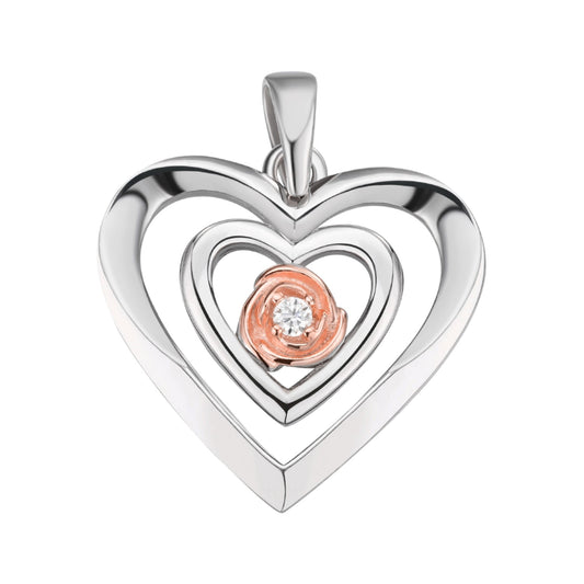S.Silver Round Moissanite Solitaire Heart Designer Pendant RP+PP 1/10 Cttw