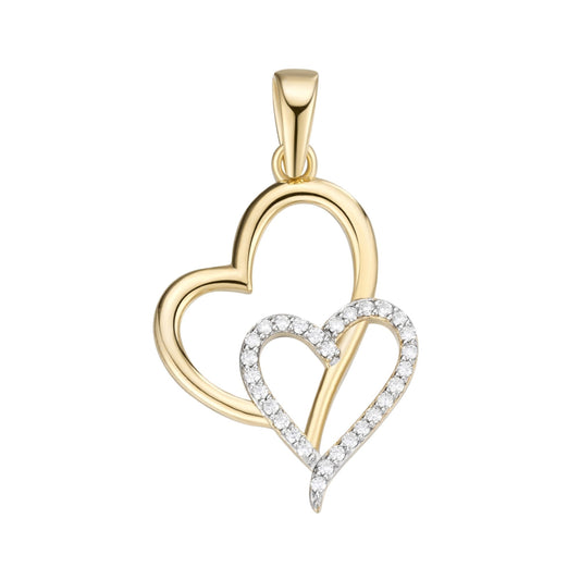 S.Silver Round Moissanite Double Heart Infinity Designer Pendant RP+GP 1/6 Cttw