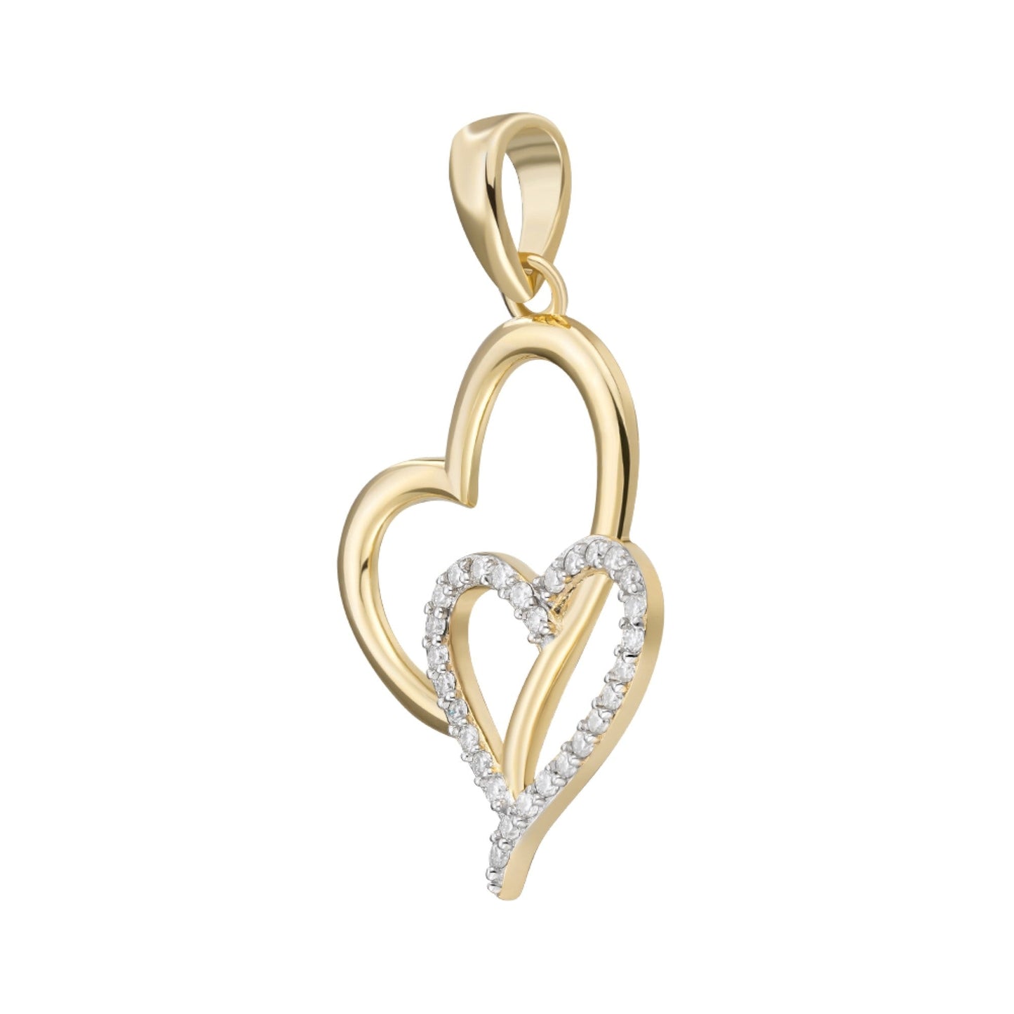 S.Silver Round Moissanite Double Heart Infinity Designer Pendant RP+GP 1/6 Cttw
