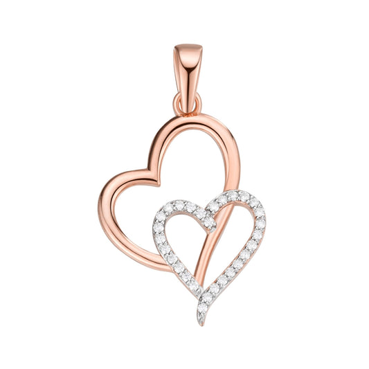 S.Silver Round Moissanite Double Heart Infinity Designer Pendant RP+PP 1/6 Cttw