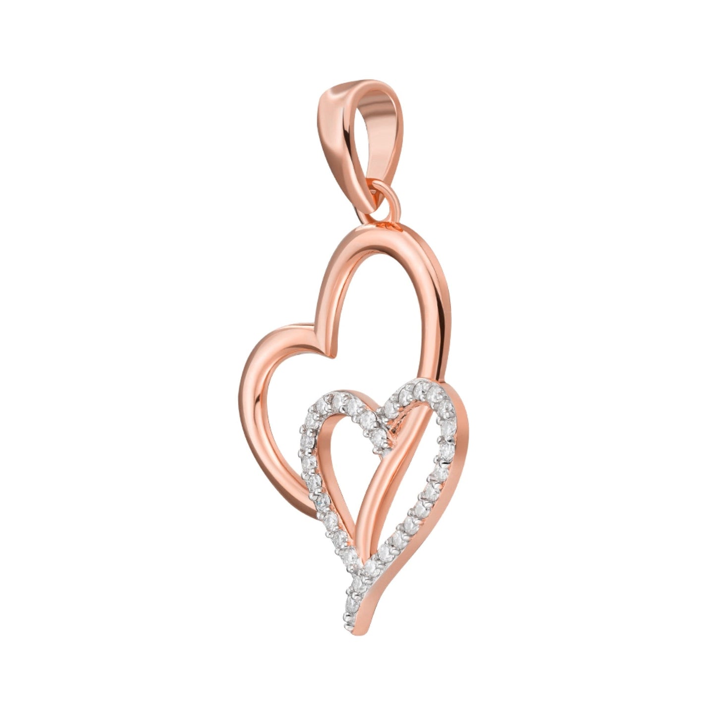S.Silver Round Moissanite Double Heart Infinity Designer Pendant RP+PP 1/6 Cttw