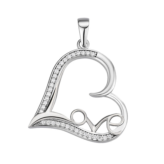 S.Silver Round Moissanite Heart With Love Word Designer Pendant RP 1/5 Cttw